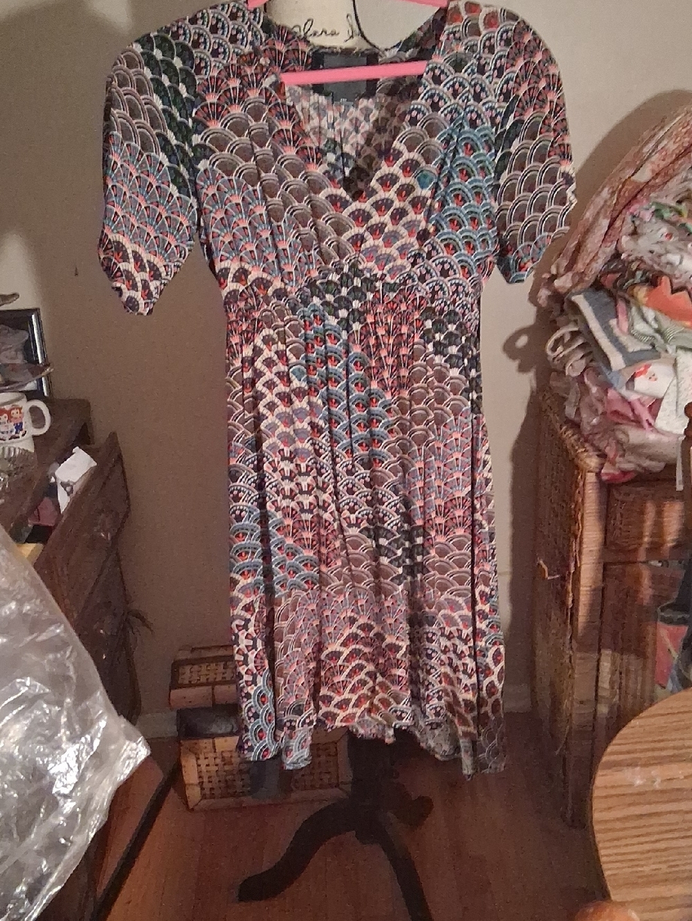 ANTHROPOLOGIE MAEVE Multicolor Printed V-Neck Short Sleeve Women's Dress XSP